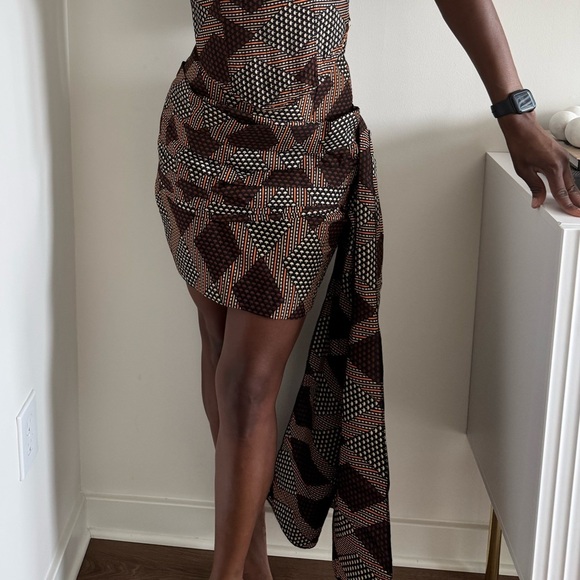 NWOT Custom Made African Print Skirt with Drape Detail in Brown - Picture 9 of 9